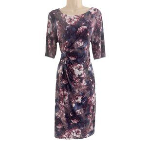 Connected Apparel Floral Print Faux-Wrap Sheath Dress Size 12 Wedding Office